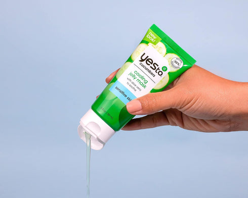 Yes To Cucumber Cooling Jelly Mask, Hydrating Gel Mask with Cucumber Extract, Natural Vegan & Cruelty Free (3 Fl Oz)