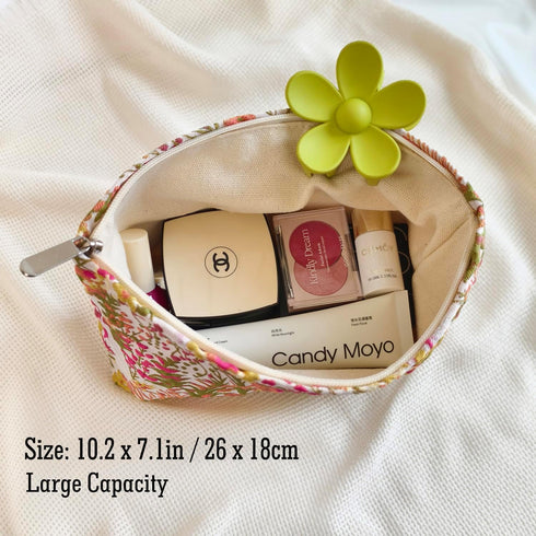 STARDW Aesthetic Floral Makeup Bag Travel Toiletry Bag for Women Girls Large Cute Organizer Zipper Pouch