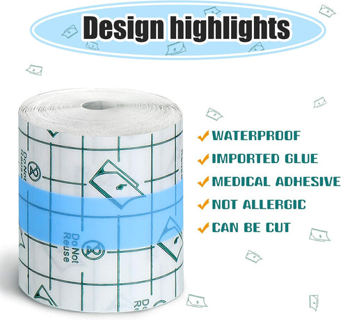 Nuanchu 4 Rolls Transparent Dressing Adhesive Bandage, 2'' x 21.87 Yard Clear Medical Tape