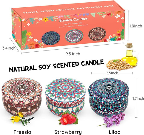 Haoson Set 3 Set 2.5oz of Scented Candles Gift for Women Home Decor, Decorative Small Natural Soy Wax Freesia, Lilac