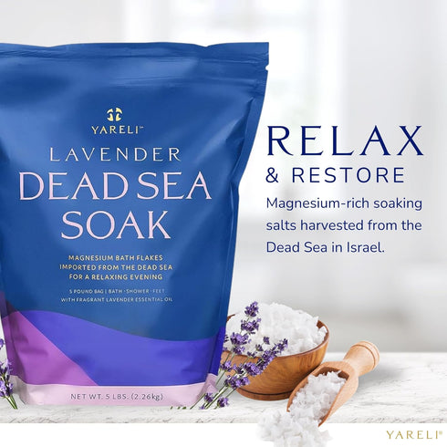 Yareli Dead Sea Bath & Foot Soak, Lavender Magnesium Bath Salt Flakes, 5lbs with Over 250,000mg of Elemental Magnesium