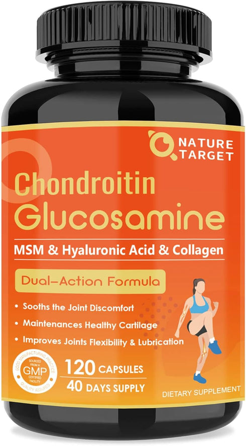 NATURE TARGET Glucosamine Chondroitin Joint Support Supplement with MSM, Collagen, Turmeric, 120 Caps for Men & Women