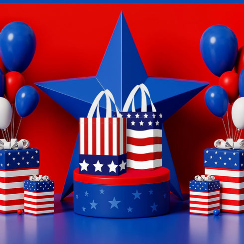Locmeo 24 4th 8 4 10 Inch Pcs of July Patriotic Party Favor Bags with Handles Reusable Non Woven American Flag Goodie