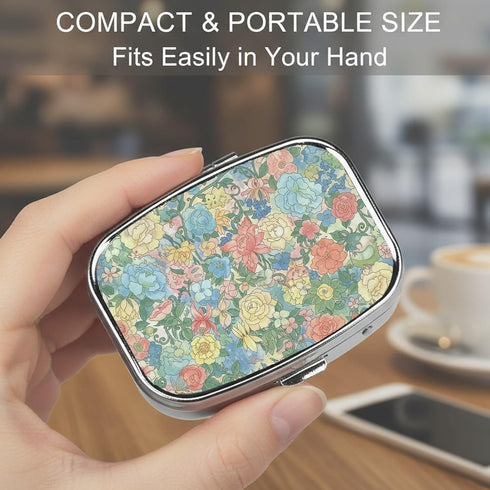 KDQEP 2 Square Pill Case Small Pill Box with Mirror Pocket Compartment Vitamin Pill Medicine Case Organizer Pill