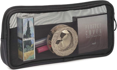Mesh Travel Toiletry Bag - Transparent Standing Pouch, Portable Organizer, Pack of 2 (Size M), Black