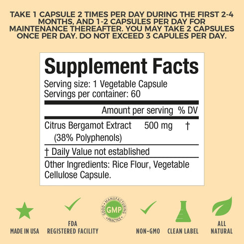 NewLife Naturals Citrus Bergamot Supplements 500 MG - Heart Health & Aging Support - Pure Extract Formula - 60 Veggie