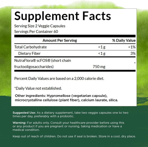 Swanson Prebiotic Capsules, Promotes Friendly Flora & Digestive Health, 120 Veggie Capsules, 750mg Each