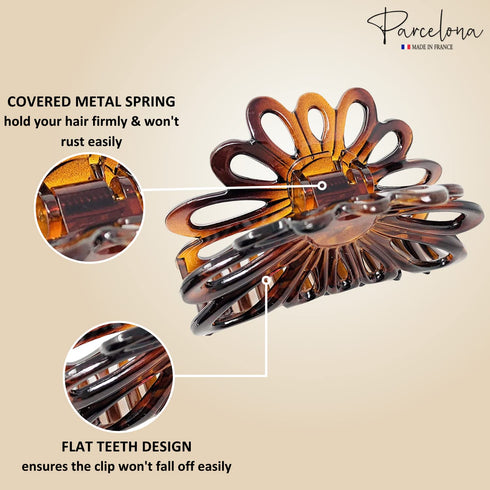 Parcelona French Plume 3" Celluloid Hair Claw, No Slip Grip, Durable Styling Women Hair Accessories, Tortoise Shell
