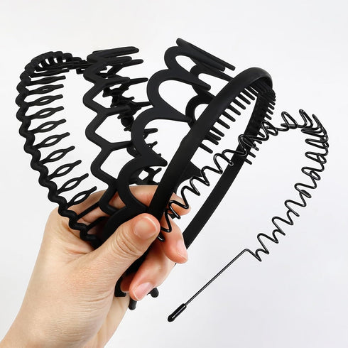 WOVOWOVO Plastic Hair Bands with Teeth: 10 Packs Headbands for Women Girls Teens (Black Style)