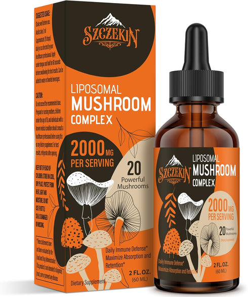 Liposomal Mushroom Complex Drops 2000 MG, 20 Organic Mushroom Extracts for Immunity, Cognitive & Memory - 30 Servings