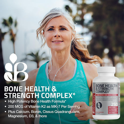 Bronson Bone Health & Strength Complex - High Potency 200 MCG Vitamin K2 as MK7, Calcium, Boron, Magnesium, Vitamin D3