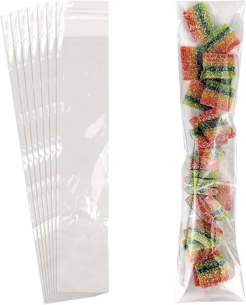 100 Pcs Cellophane Bags, 2x10 Inches Self Sealing Treats Bags for Pretzels, Candies, Snacks, and Cookies