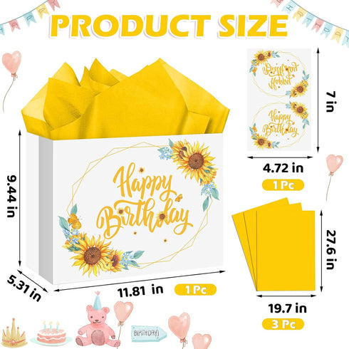 Nefrayd Sunflower Birthday Gift Bag Large with Card & Tissue Paper, Happy Birthday Gift for Women, Girls, Mothers Day
