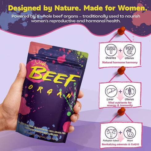 VoloZionX 30 Female Beef Organ Supplement Grass Fed & Pasture Raised Beef Liver, Kidney, Uterus, Heart Supports Hormone