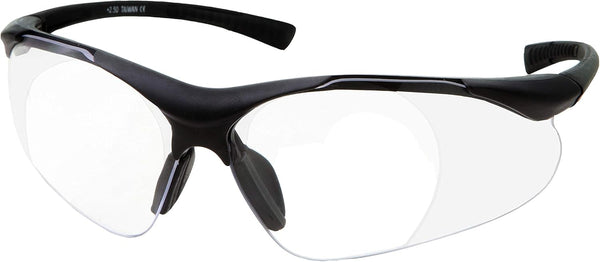 grinderPUNCH Full Lens Magnification Safety Glasses, Black Frame, Clear Lens Reading Eyewear