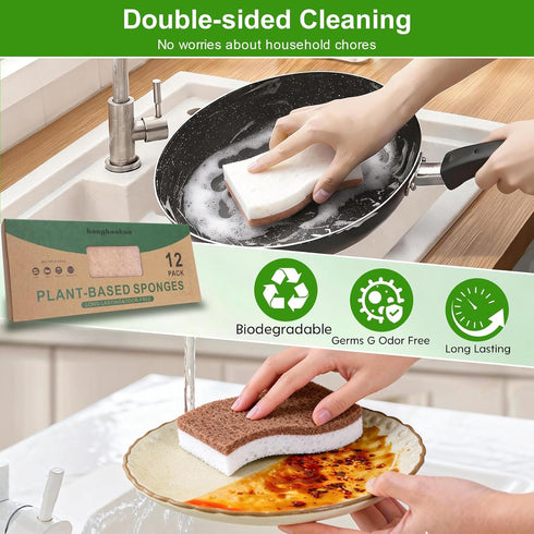 honghuokua 12-Pack, Sponges Kitchen Natural sponges for Dishes S-Shaped Dual-Layer for Pots, Pans, Tableware, Durable