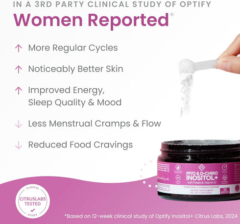 Optify Myo-Inositol & D-Chiro Inositol Supplement Powder for Women – 40:1 Ratio Plus Folate and Vitamin D, 30-Day Supply