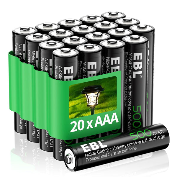 EBL Rechargeable AAA Batteries 1.2V 500mAh for Outdoor Solar Lights (20 Packs)