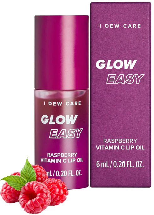 I DEW CARE Lip Oil - Glow Easy Raspberry | Tinted Lip Care with Vitamin C | Pigmented Glossy Lip Oil, 0.20 Fl Oz
