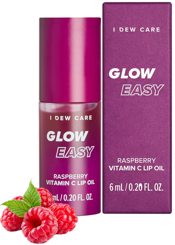 I DEW CARE Lip Oil - Glow Easy Raspberry | Tinted Lip Care with Vitamin C | Pigmented Glossy Lip Oil, 0.20 Fl Oz