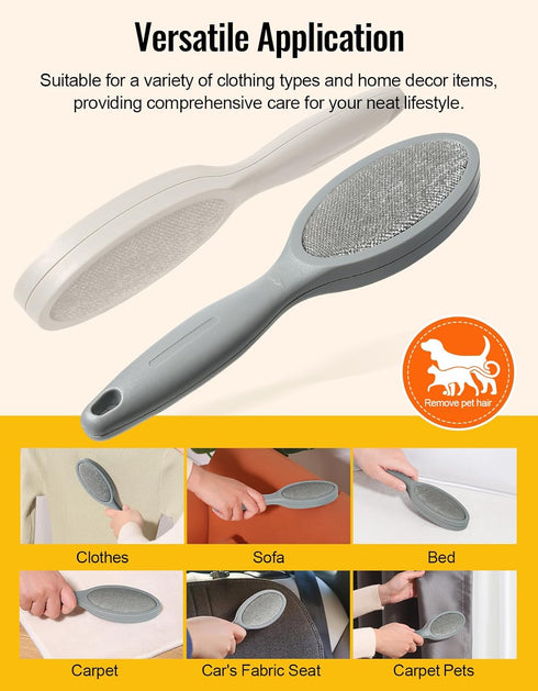 2 Pack Lint Brush Pet Hair Remover for Clothes and Couches, Dual Side, Gray