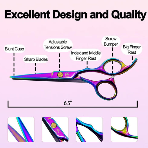 Professional Hair Cutting Shears, 6 Inch Barber Scissors, Sharp Blades for Women/Men/Kids, Rainbow