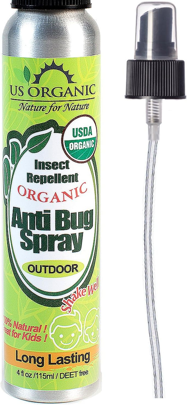 US Organic Mosquito Repellent Anti Bug Outdoor Pump Spray, 4 oz, DEET-Free, Natural Insect Protection