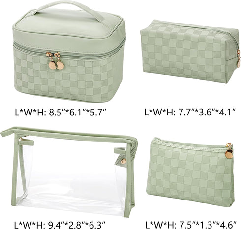 Hedume Set of 4 Makeup Bags, Waterproof Cosmetic Bag Set, Leather Portable Travel Cosmetic Bag, Multifunction Organizer Storage Bag for Makeup, Brushes, Toiletries and Accessories