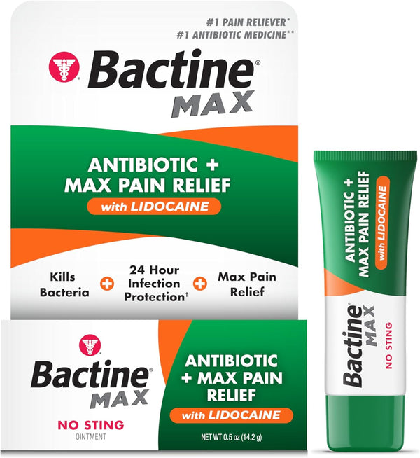 Bactine MAX Antibiotic + Pain Relieving Ointment, Lidocaine Numbing Cream for Minor Cuts, Scrapes & Burns - 0.5oz