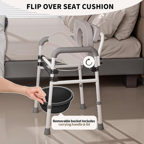 SeatYuPro Commode Adjustable Medical Bedside Chair with Padded Backrest, Drop Arm Support, Height Adjustable White