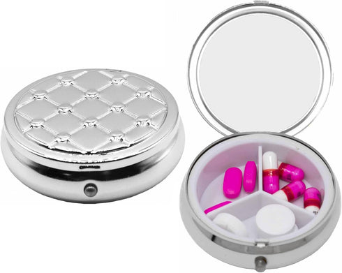 Set of 2 Circular Embossed Triple-Compartment Pocket Purse Pill Box & Organizer