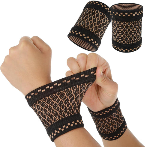 Copper Wrist Compression Sleeves, 1 Pair Adjustable Wrist Brace for Weightlifting, Fitness, Yoga, Arthritis, Sprains (M)
