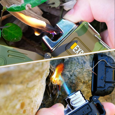 2 Pack Waterproof Lighter, Outdoor Windproof Dual Arc Butane Electric USB Rechargeable Flameless Plasma Lighter
