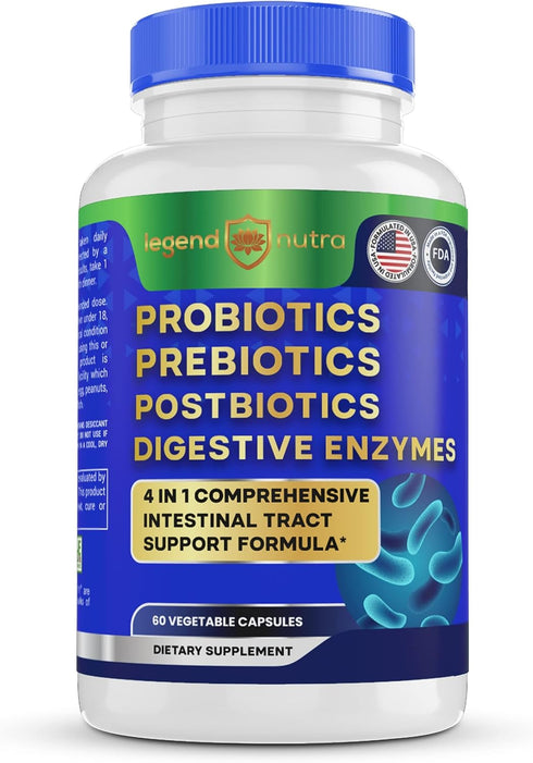 Probiotics Prebiotics Postbiotics Digestive Enzymes, 4 in 1 Formula, 60 Count
