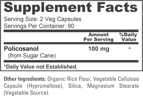 NusaPure Policosanol 100mg - 180 Veggie Capsules (Vegan, Non-GMO)