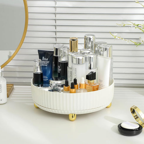 Anyoifax Makeup Perfume Organizer Tray 360 Degree Rotating Lazy Susan Skincare Lotion Organizer Spinning Cosmetics Storage for Dresser, Vanity, Bathroom Countertop, Large Ivory White by Anyoifax