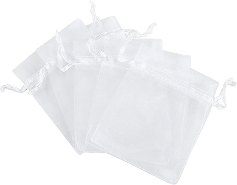 Ankirol 100pcs Sheer Organza Favor Bags, 5x7'' for Wedding Gift Bags, Samples Display Drawstring Pouches, White