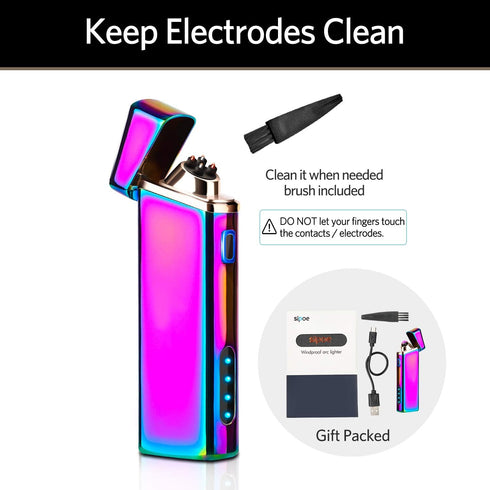 Electric Arc Windproof Plasma Lighter, USB Rechargeable with Upgraded Battery Indicator - Multichrome