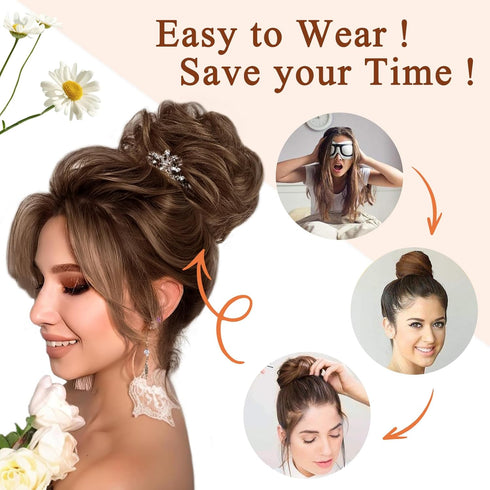 MORICA Messy Hair Bun Hair Scrunchies Extension, Curly Wavy Synthetic Chignon Hairpieces for Women (4/30#)