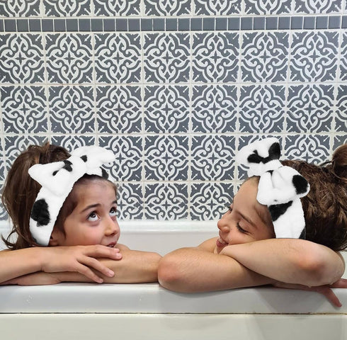 Spa Headbands for Women, Washing Face Bow Tie Head Band, Cute Skincare Headband for Teen Girls, Cow Print