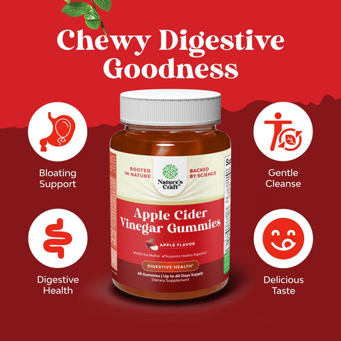 Apple Cider Vinegar Gummies for Weight Loss, Detox & Gut Health Support - 60 Count ACV Chews with B12