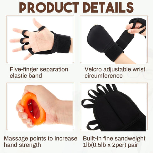 RoundFunny 2 2 Pairs Weighted Gloves for Tremors with Grip Strength Trainer Adjustable Wrist Weights for Hand