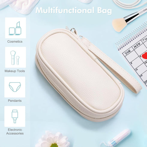 Teircno Tampon Holder for Purse, Portable Period Bag with Handle, Travel Pads Tampons Pouch, PU Leather Small Tampon