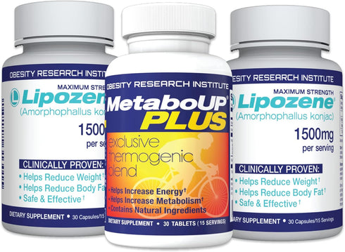 Lipozene Weight Loss Pills - 2 Bottles with 30 Capsules Each & 30 Count Bottle MetaboUp Plus