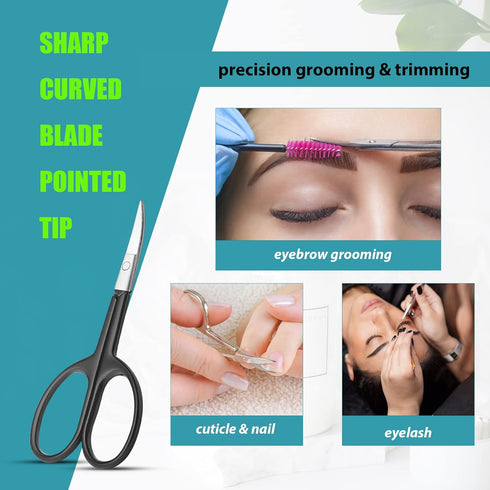 Small Grooming Scissors for Facial Hair - Eyebrow, Nose Hair, Mustache, Beard Trimming Kit - 2PCS Black with Cover