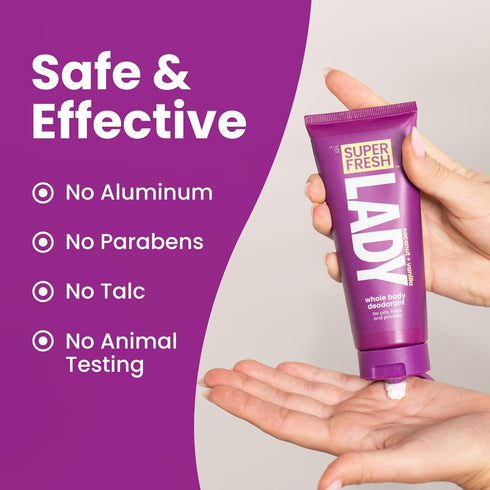 Super Fresh Lady Whole Body Deodorant for Women, Twin Pack Aluminum Free Lotion, Coconut Vanilla Scent, 4 oz