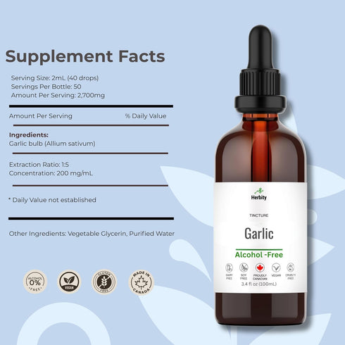 Herbity Immune 3.4 oz (100 mL) Garlic Tincture Alcohol-Free Herbal Supplement for Heart, Circulation & Support Vegan