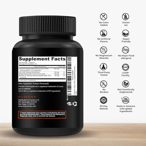 HUMANX Cistanche+ 550MG USA Made - Easy to Swallow Capsules for Men, Supports Athletic Performance & Vitality