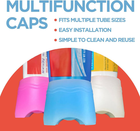 Pack 3 Chrome Cherry SqueezMe Self-Closing Toothpaste Caps, Silicone Lid for Kids & Adults, No Mess Toothpaste