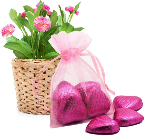 100Pcs Pink Organza Bags, 3x4 inch Small Mesh Gift Bags, Drawstring Baby Shower Favor Bag for Jewelry